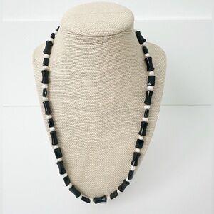 NWT Genuine Black Onyx, Pearls & Czech Crystal Necklace Black White